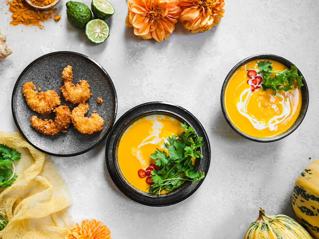 Polévka z pečené dýně s kokosovým mlékem